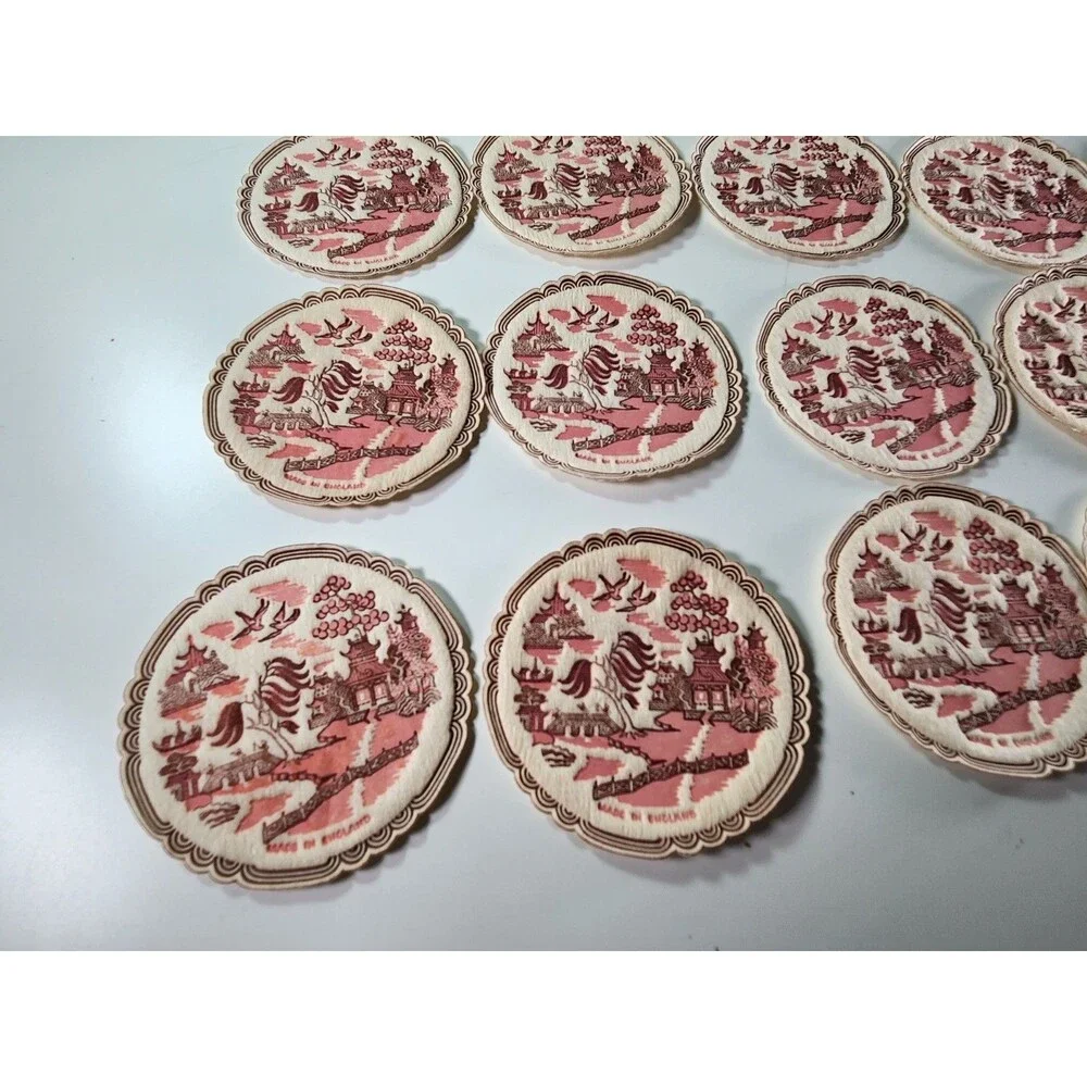 Vintage Freund Mayer Willow Ware Paper Saucermats Coasters Boxed Set of 26